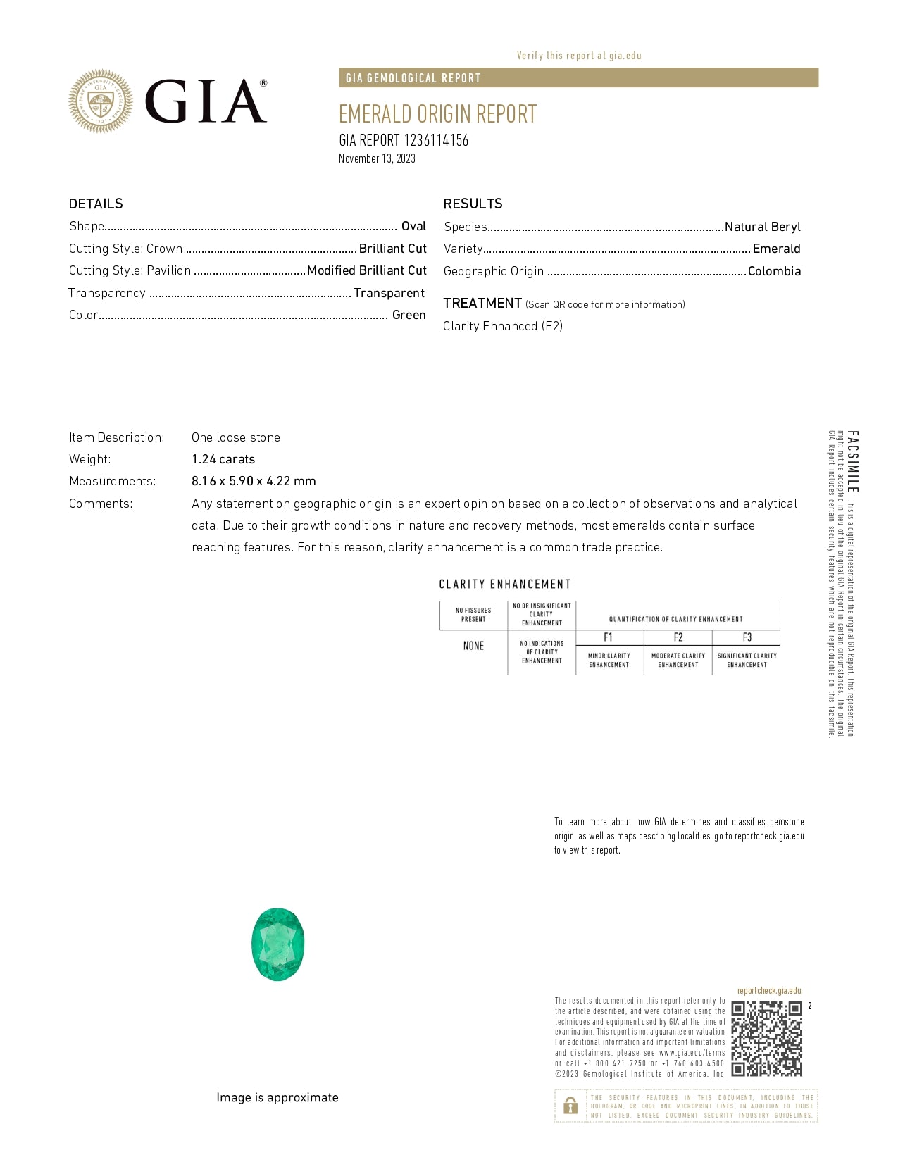 1.24 ct Oval Cut Colombian Emerald