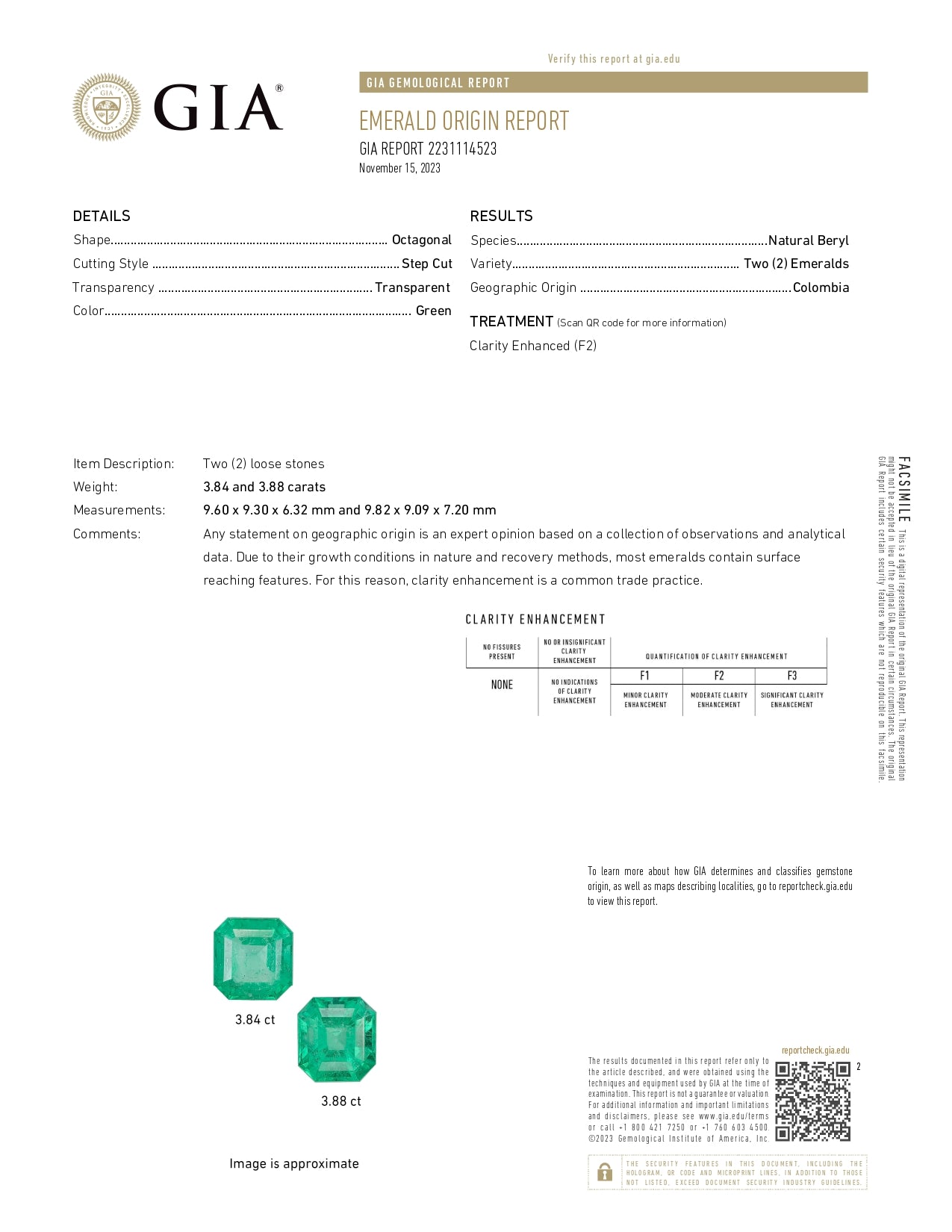 3.84 and 3.88 ct Square Cut Colombian Emerald