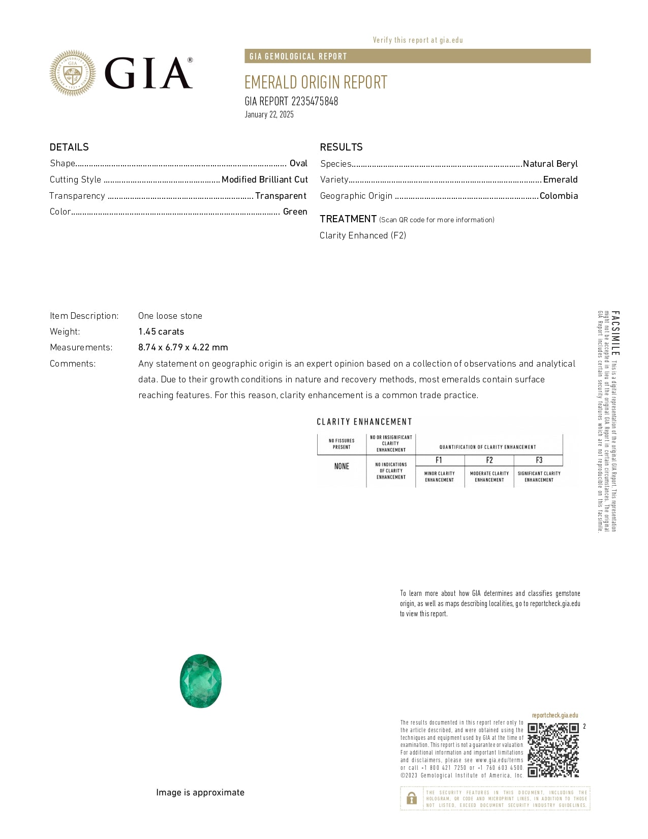 1.45 ct Oval Cut Colombian Emerald