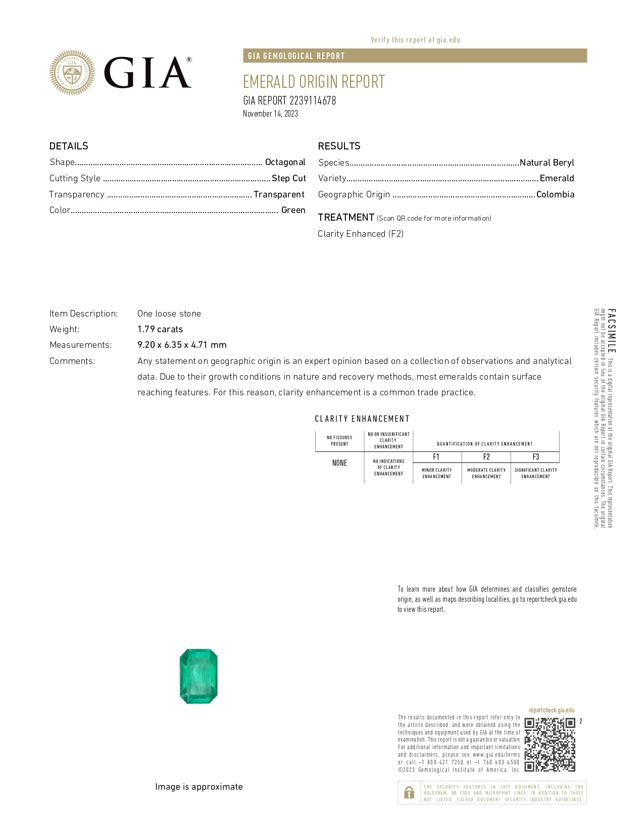 1.79 ct Emerald Cut Colombian Emerald