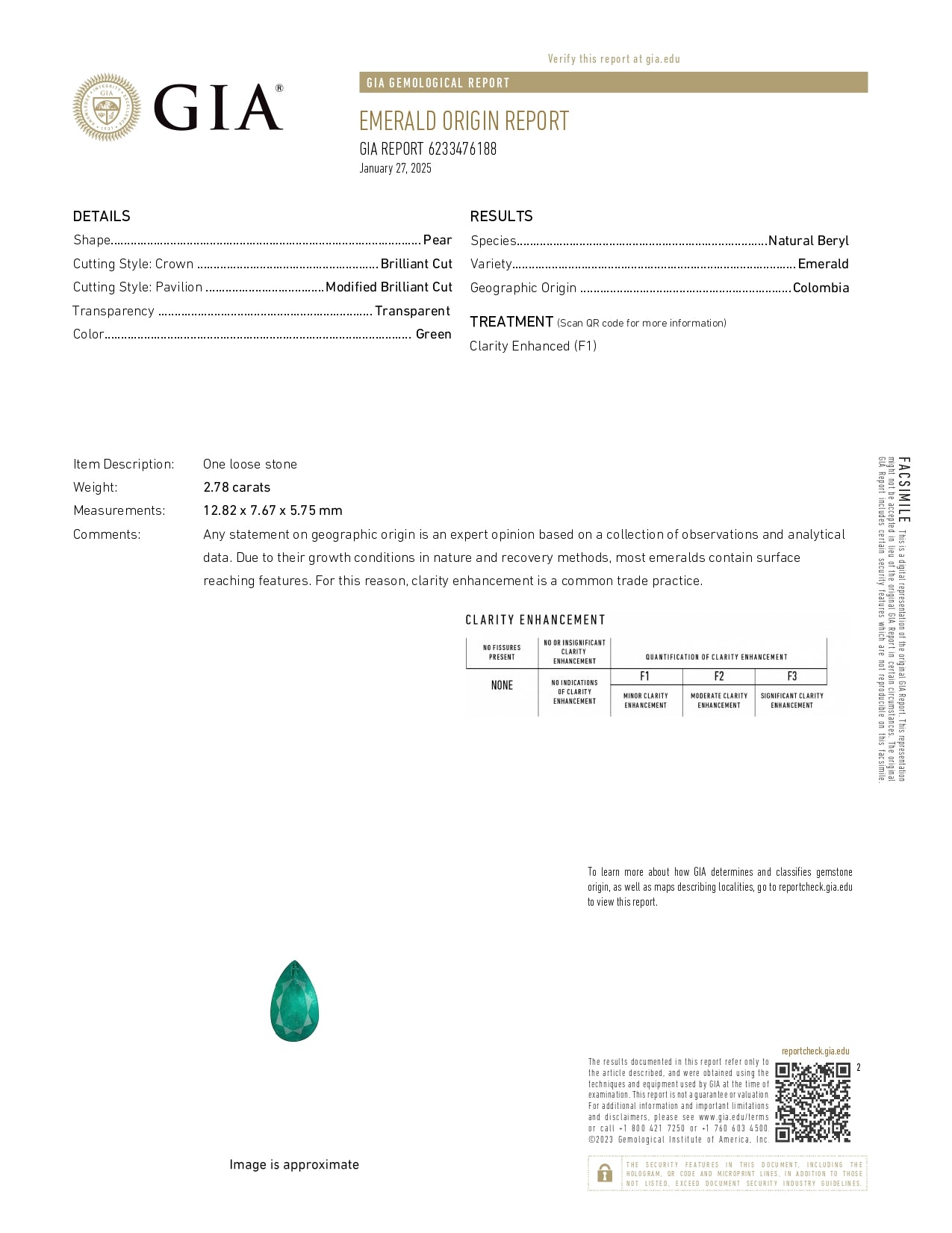 2.78 ct Pear Cut Colombian Emerald