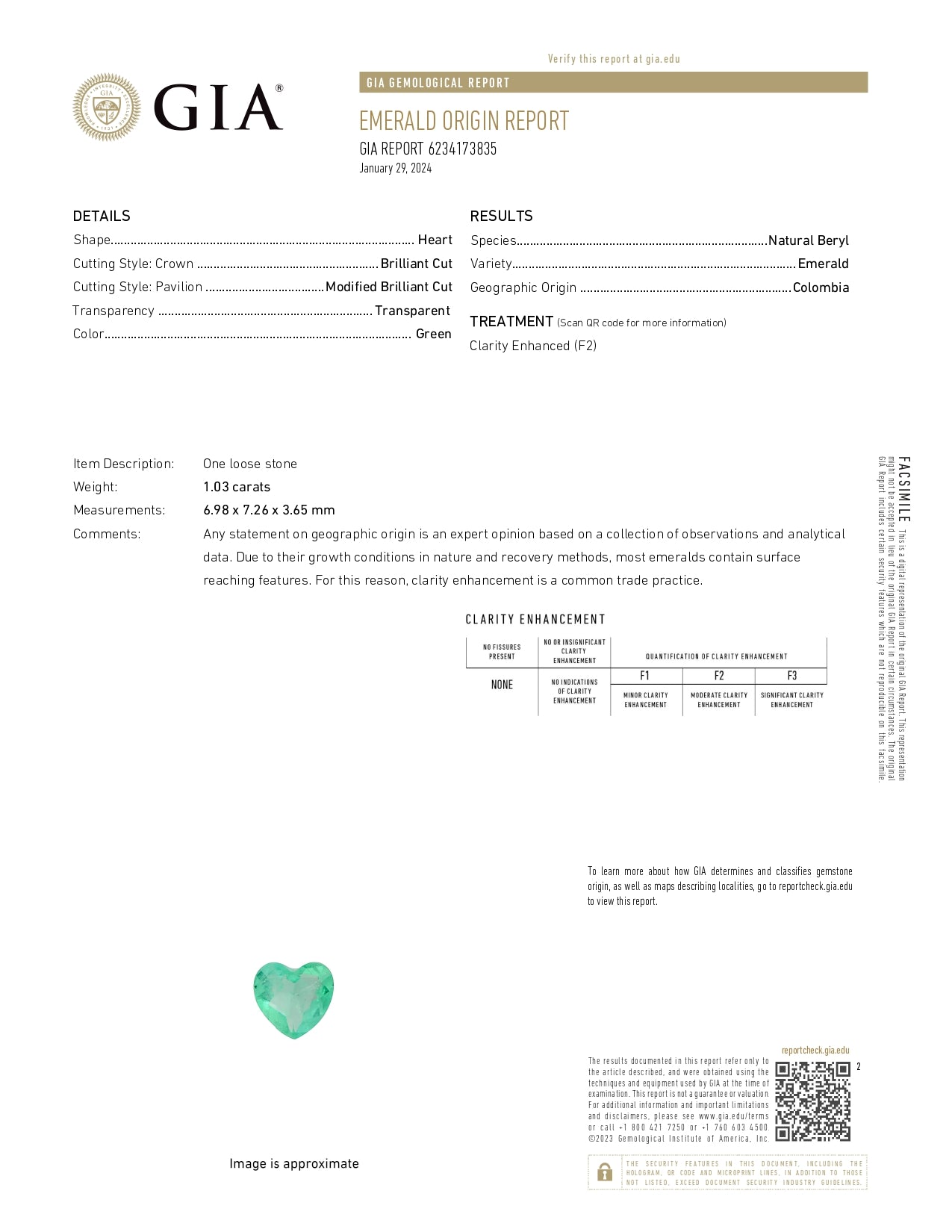1.03 ct Heart Cut Colombian Emerald