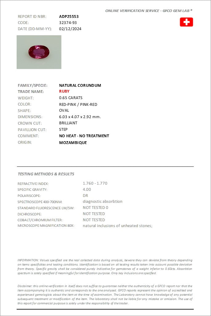 0.65 ct Oval Cut Mozambique Ruby