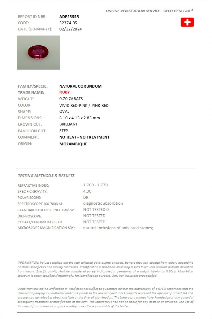 0.70 ct Oval Cut Mozambique Ruby