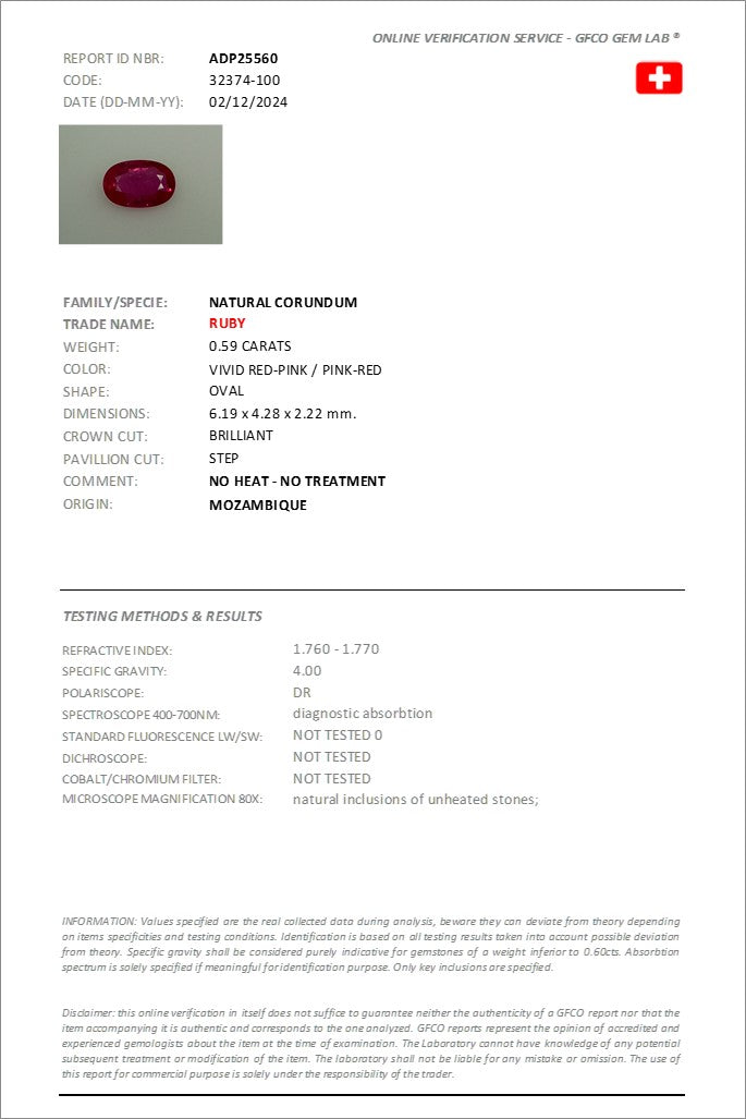 0.59 ct Oval Cut Mozambique Ruby