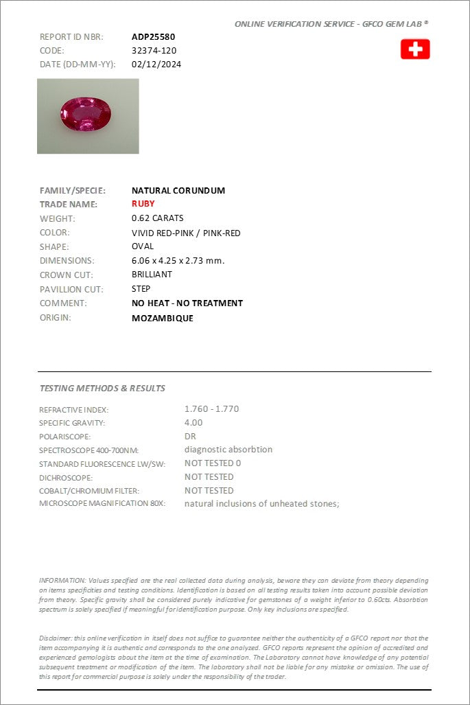 0.62 ct Oval Cut Mozambique Ruby
