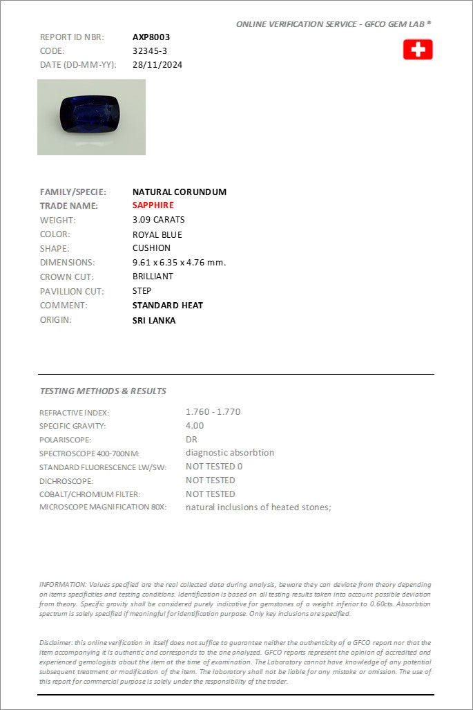 3.09 ct Cushion Cut Sri Lankan Sapphire