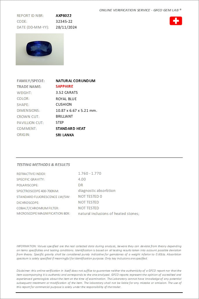 3.52 ct Cushion Cut Sri Lankan Sapphire