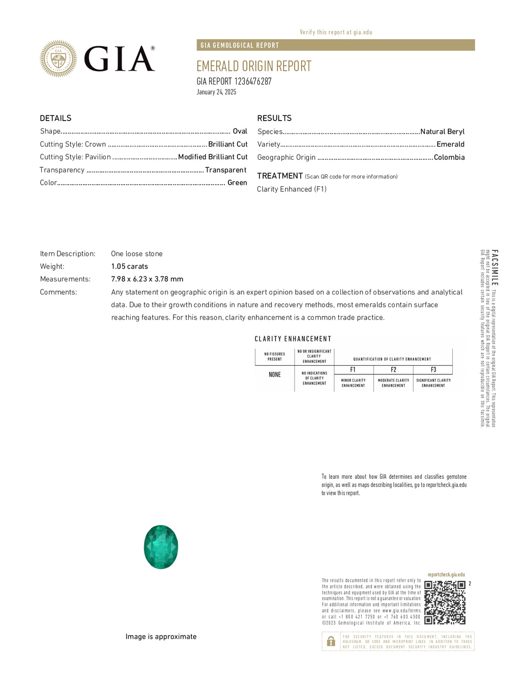 1.05 ct Oval Cut Colombian Emerald