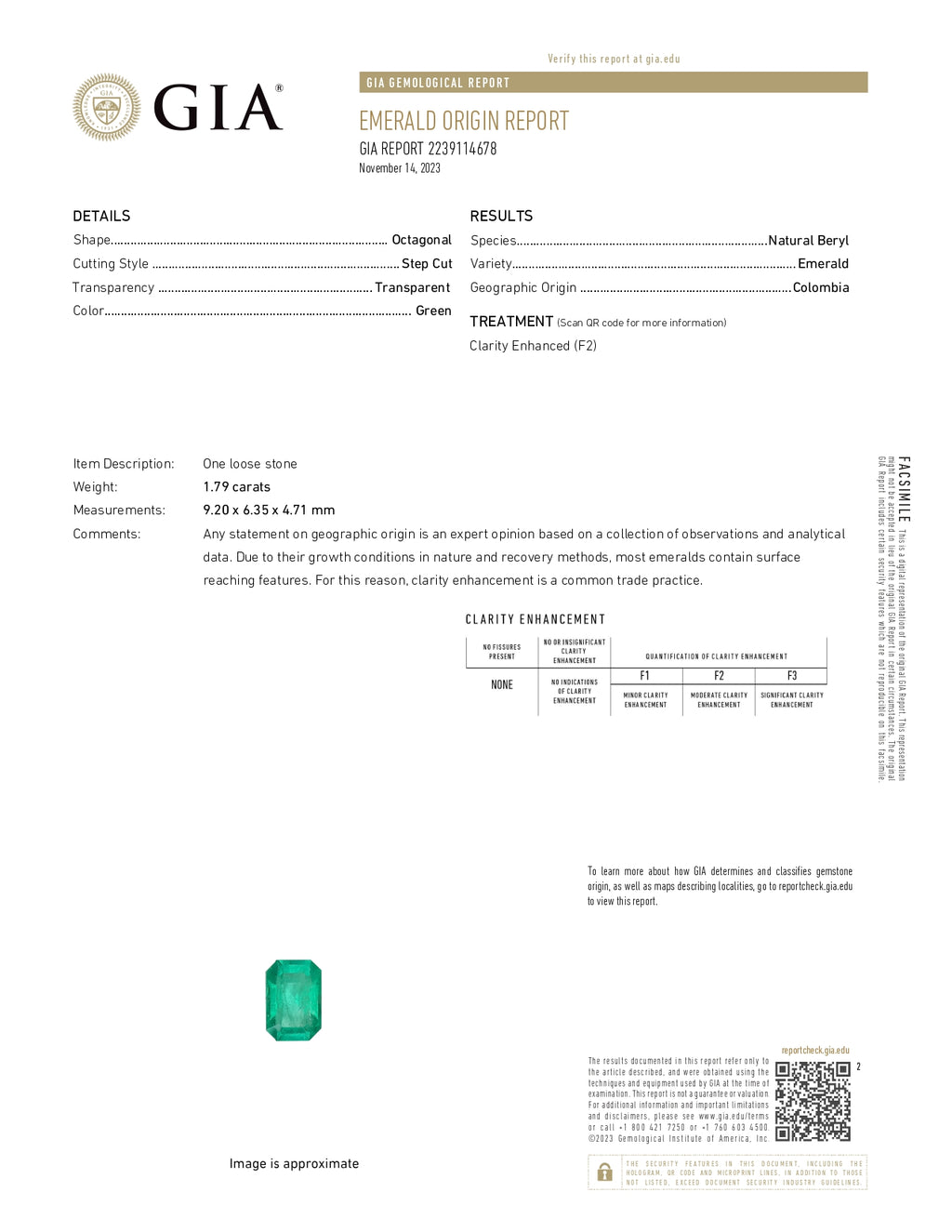 1.79 ct Emerald Cut Colombian Emerald
