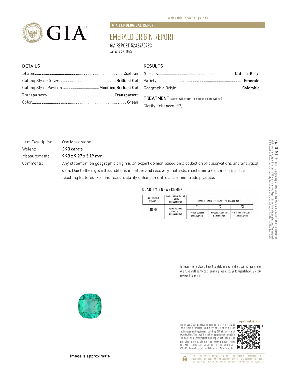 2.90 ct Cushion Cut GIA Colombian Emerald