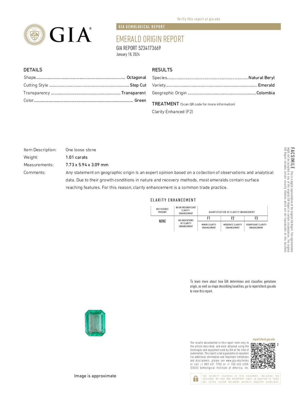 1.01 ct Emerald Cut GIA Colombian Emerald