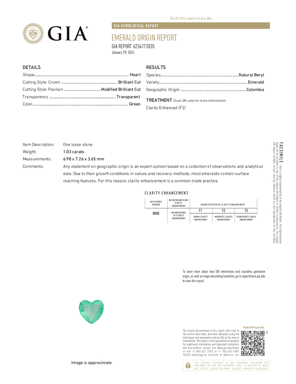 1.03 ct Heart Cut Colombian Emerald
