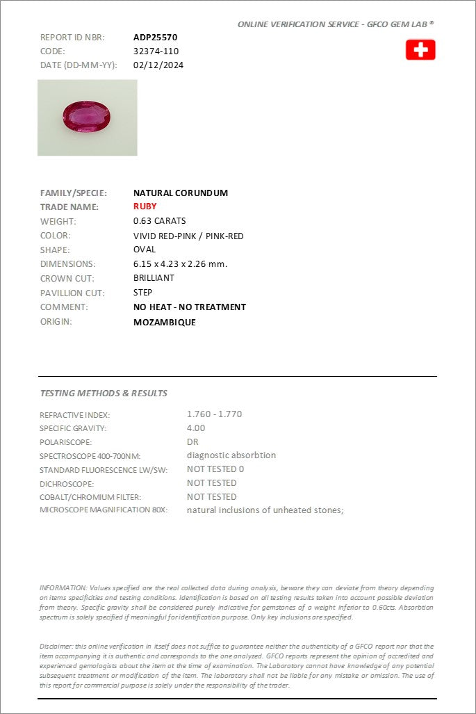 0.63 ct Oval Cut Mozambique Ruby